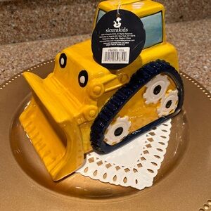Yellow and Blue Bulldozer Coin Bank